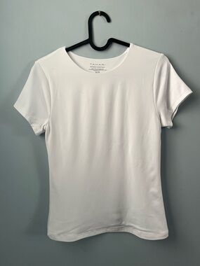 Tahari Crisp White Basic Short Sleeve Crewneck Tee Size XS Stretch Fitted